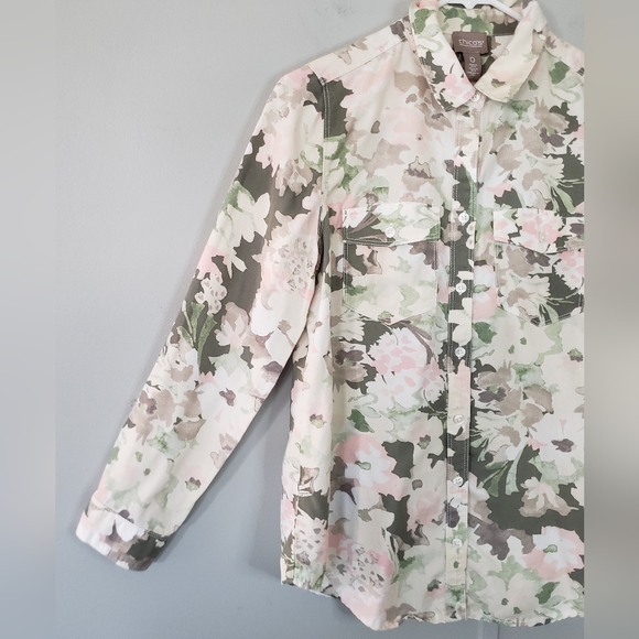 Chico's Garden Camo Soft Utility Button Down Shirt - Picture 5 of 13